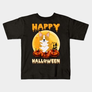 Corgi Scary Pumpkin Moon Halloween Costume Kids T-Shirt